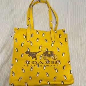 Yellow Coach Penguin Rexy Canvas Tote